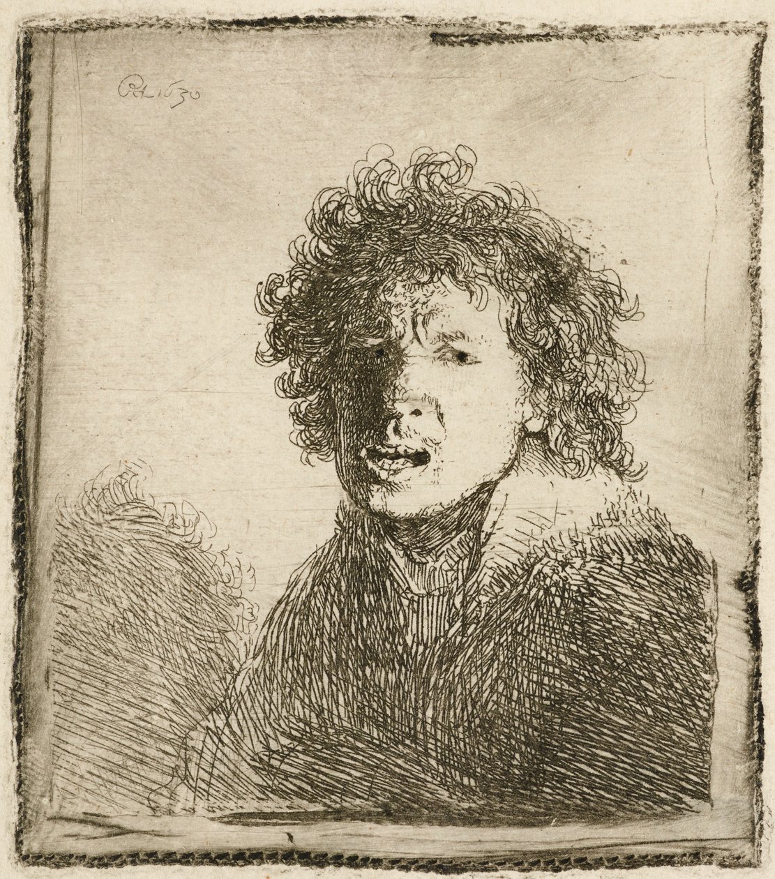 Önarckép tátott szájjal, mintha azt kiabálná: mellszobor, 1630. alkotó: Rembrandt van Rijn