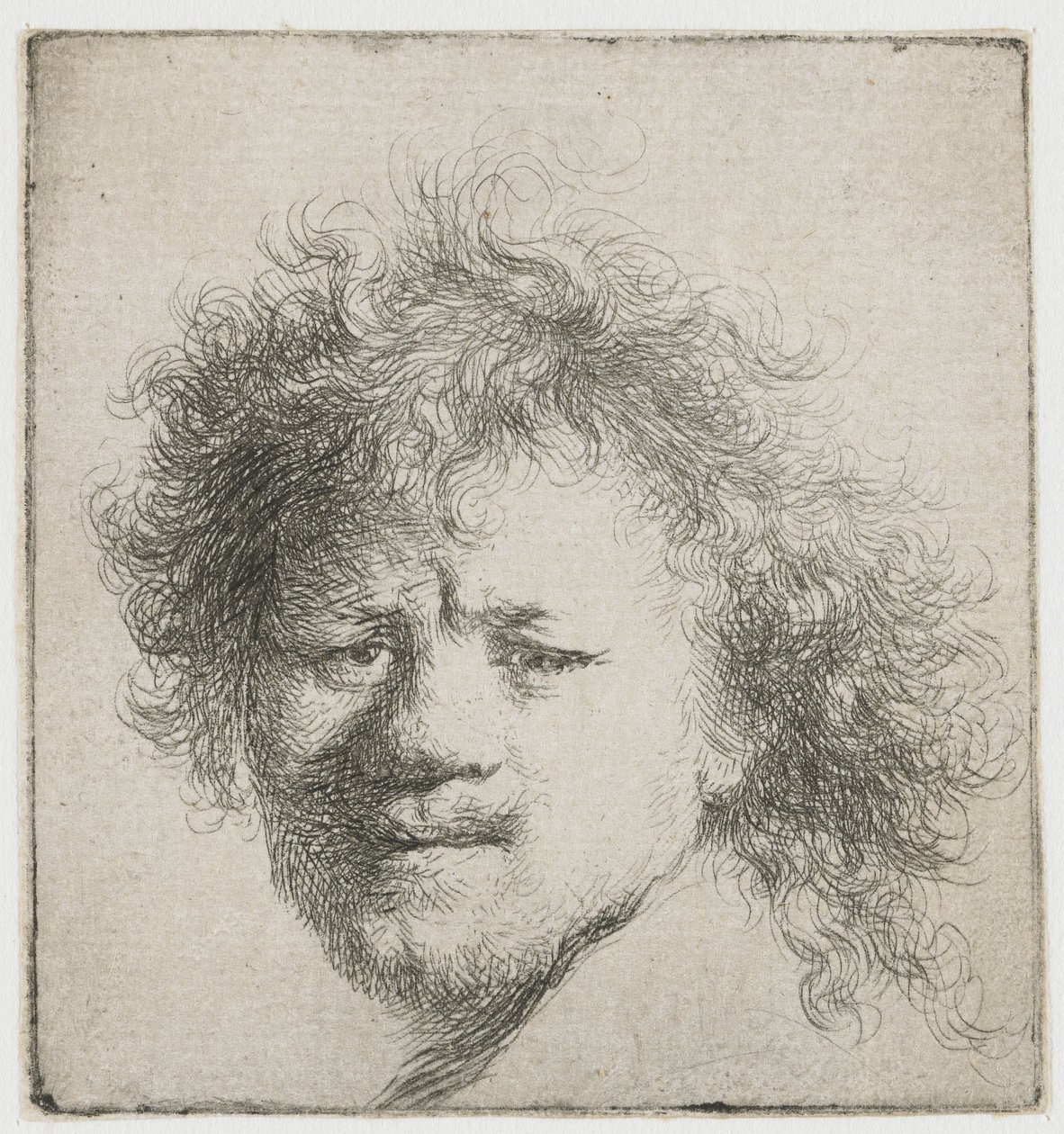Önarckép hosszú, dús hajjal: csak fej alkotó: Rembrandt van Rijn