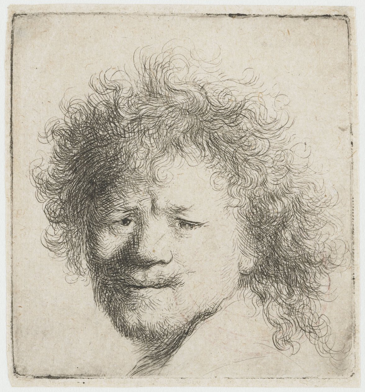 Önarckép hosszú, dús hajjal: csak a fej alkotó: Rembrandt van Rijn