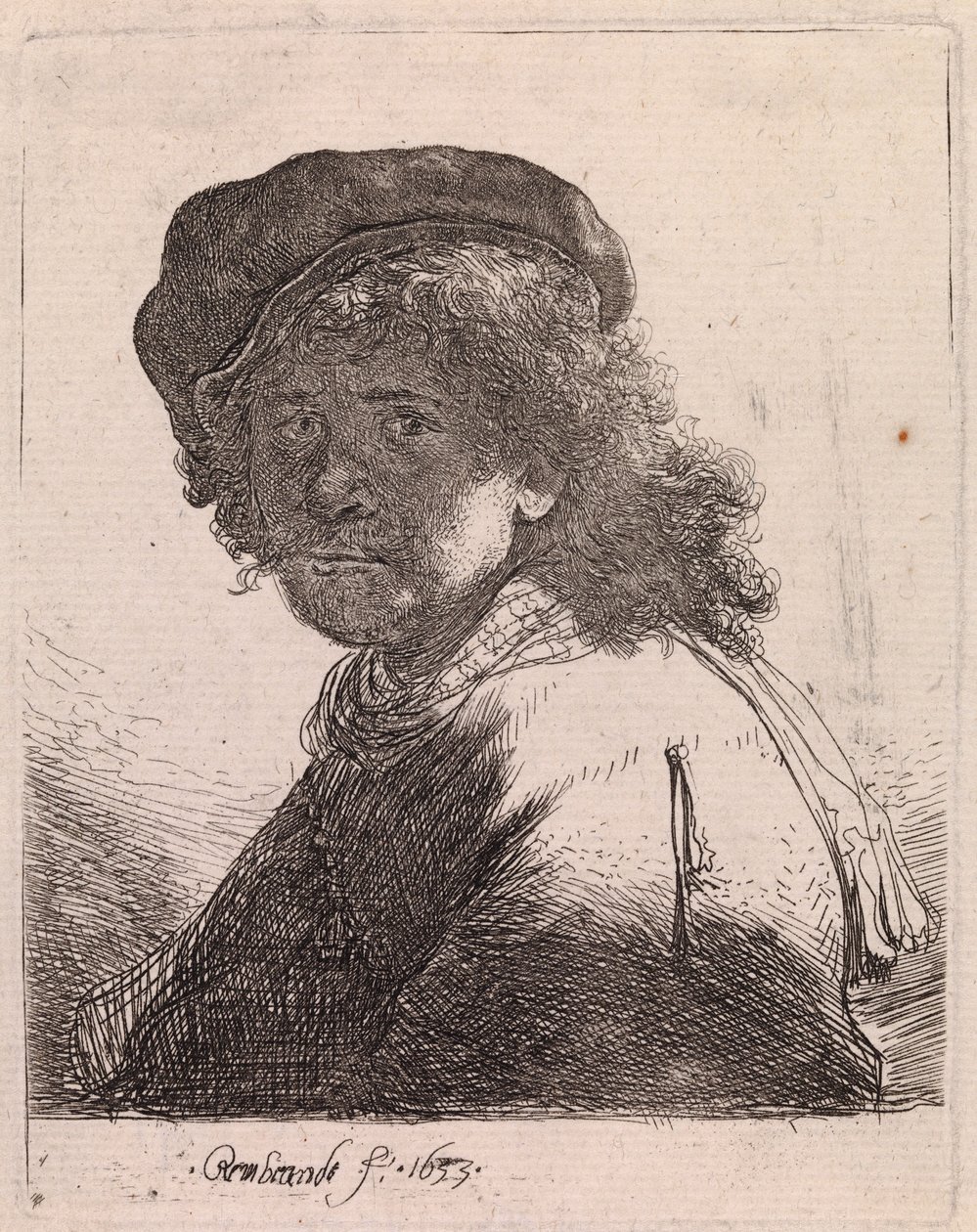 Önarckép sapkában és sálban, sötét arcú alkotó: Rembrandt van Rijn