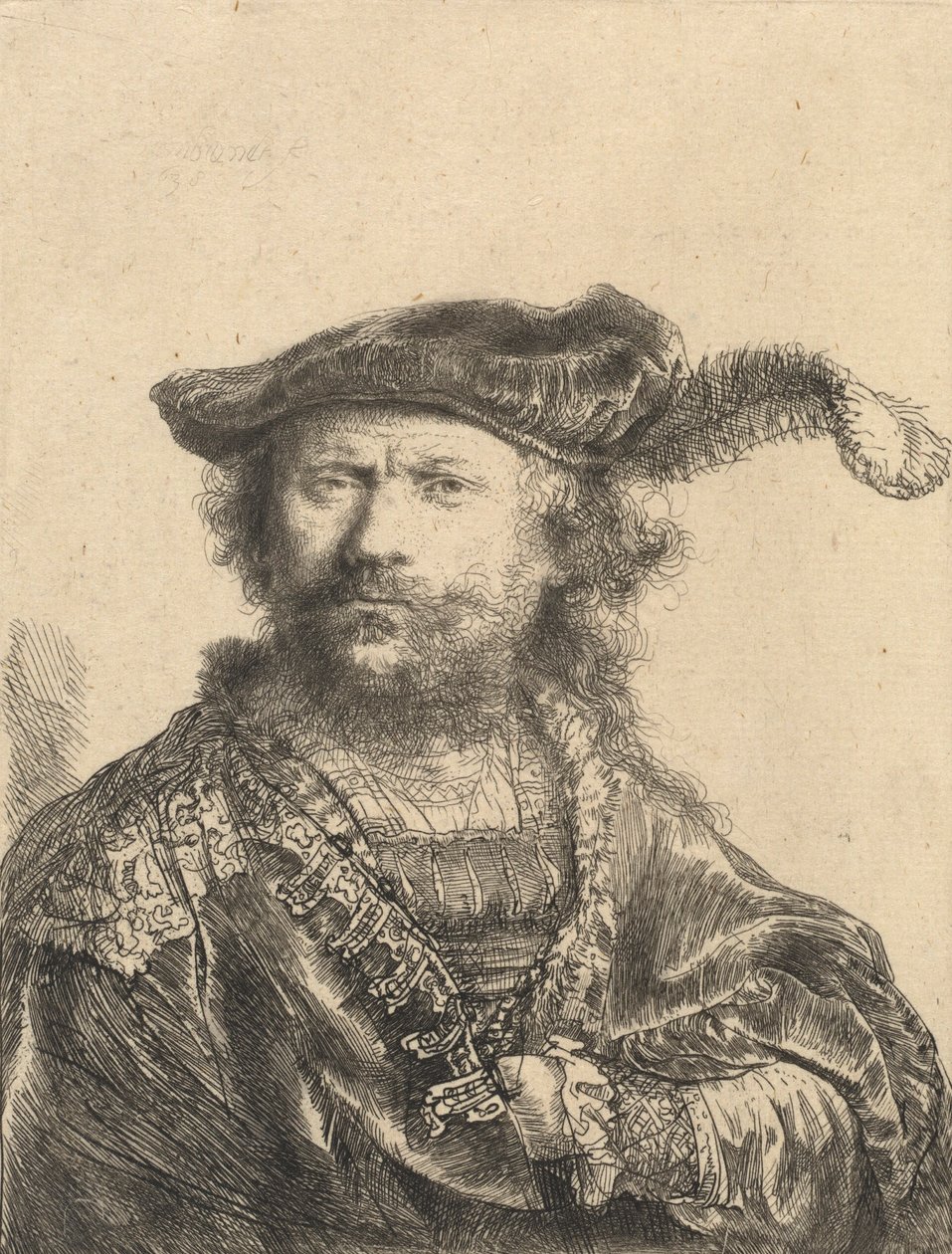 Önarckép bársonysapkában és tollal, 1638 alkotó: Rembrandt van Rijn