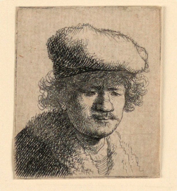 Önarckép előrehúzott sapkával alkotó: Rembrandt van Rijn