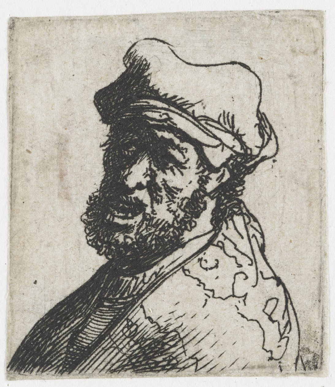 Férfi fejekről készült tanulmányok gyűjteménye: kiáltó férfi, háromnegyedes baloldali nézet: mellszobor alkotó: Rembrandt van Rijn
