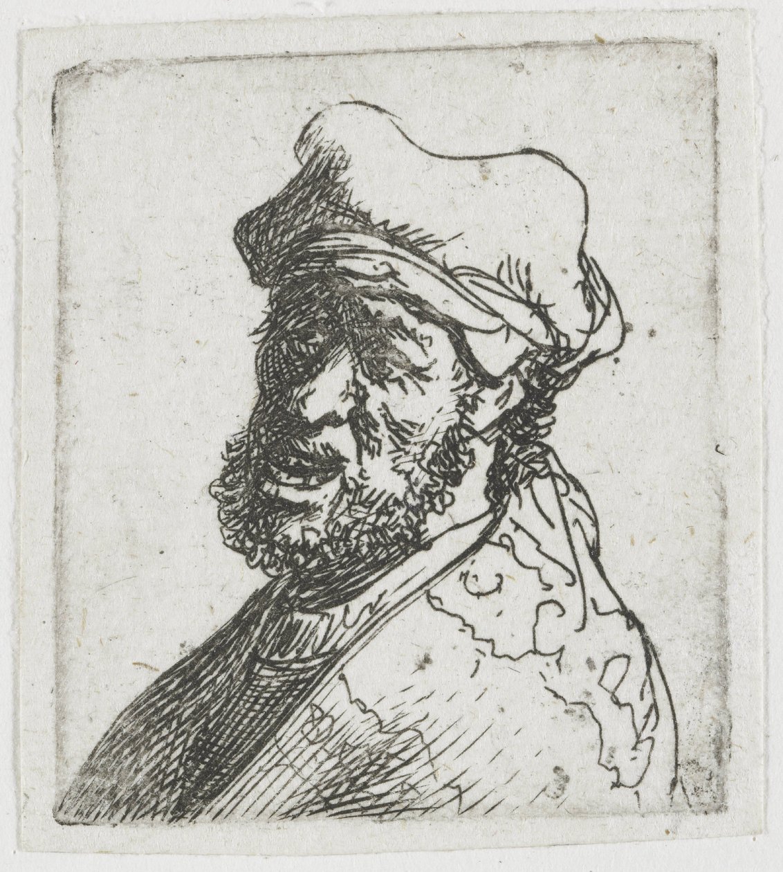 Férfi fejekről készült tanulmányok gyűjteménye: kiáltó férfi, háromnegyedes baloldali nézet: mellszobor alkotó: Rembrandt van Rijn