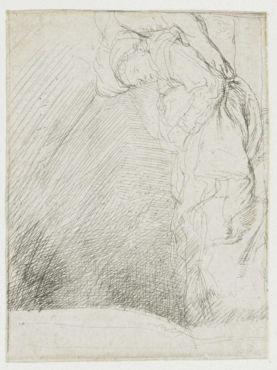 Tanulmánylap, amelyen egy beteg nő fekszik az ágyban alkotó: Rembrandt van Rijn