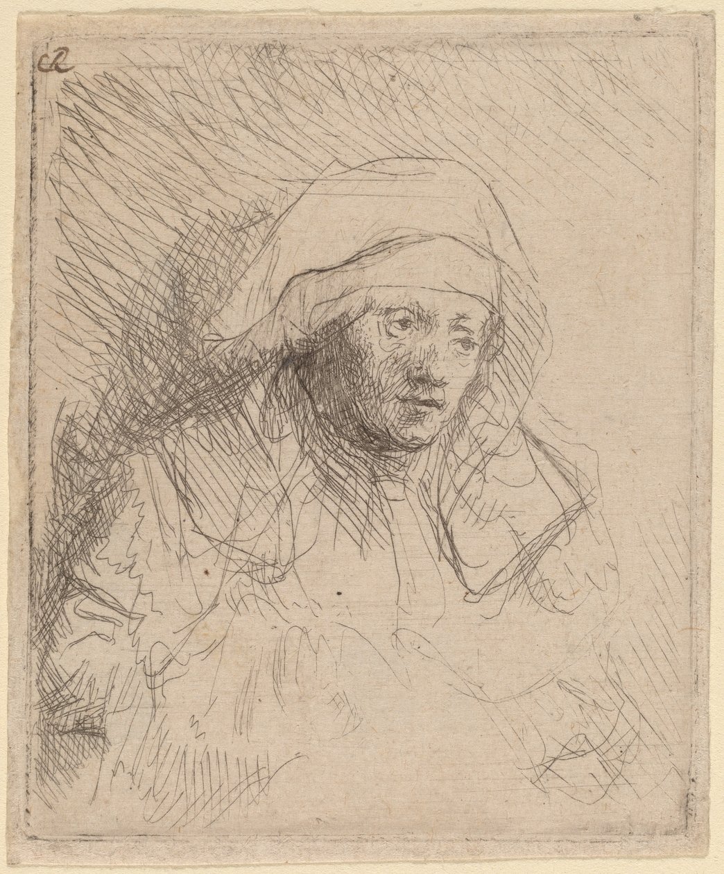 Beteg nő nagy fehér fejdísszel (Saskia) alkotó: Rembrandt van Rijn