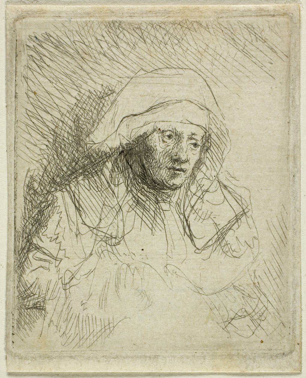 Beteg nő nagy fehér fejdísszel (Saskia) alkotó: Rembrandt van Rijn