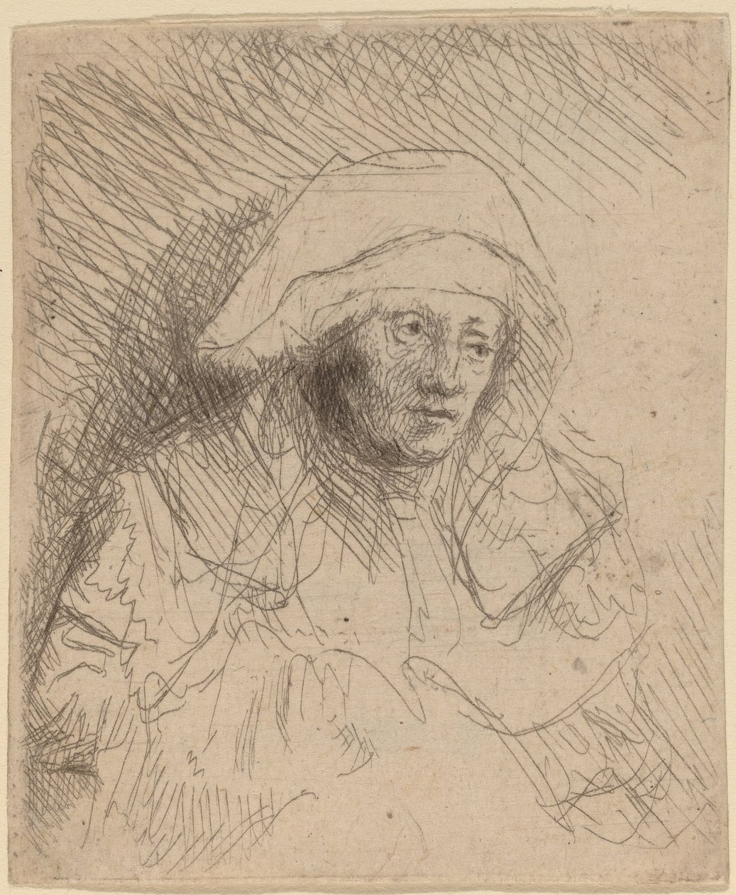 Beteg nő nagy fehér fejdísszel Saskia, c. 16411642. alkotó: Rembrandt van Rijn