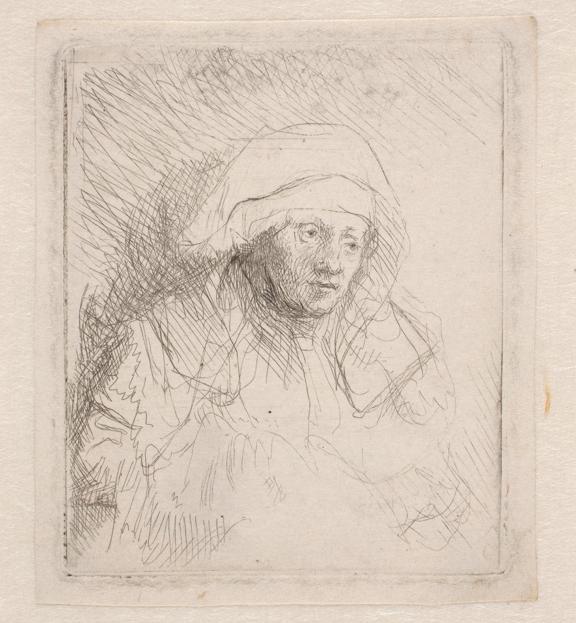 Beteg nő, nagy fehér fejdísszel (Saskia) alkotó: Rembrandt van Rijn