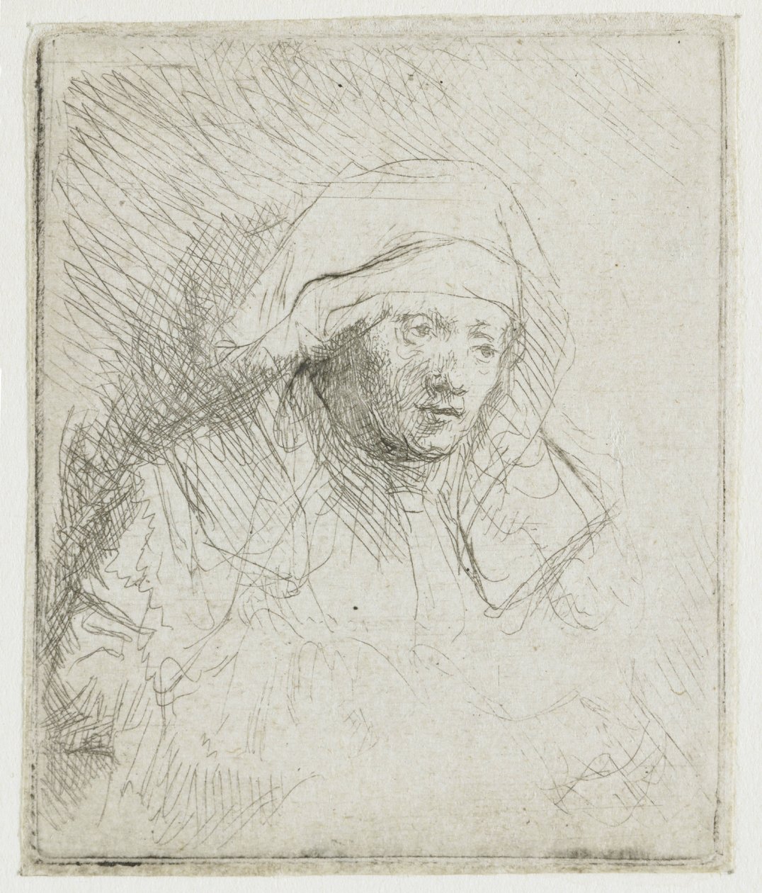 Beteg nő, nagy fehér fejdísszel (Saskia) alkotó: Rembrandt van Rijn