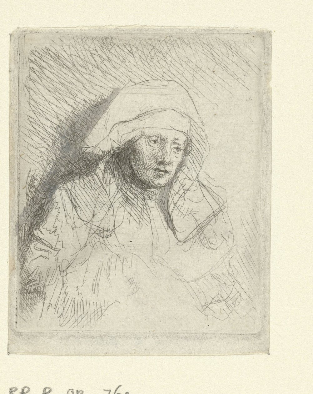 Beteg nő, nagy fehér fejdísszel (Saskia) alkotó: Rembrandt van Rijn