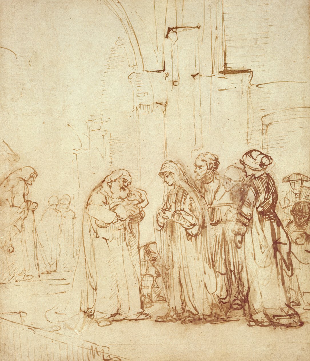 Simeon és Jézus a templomban (rajz) alkotó: Rembrandt van Rijn