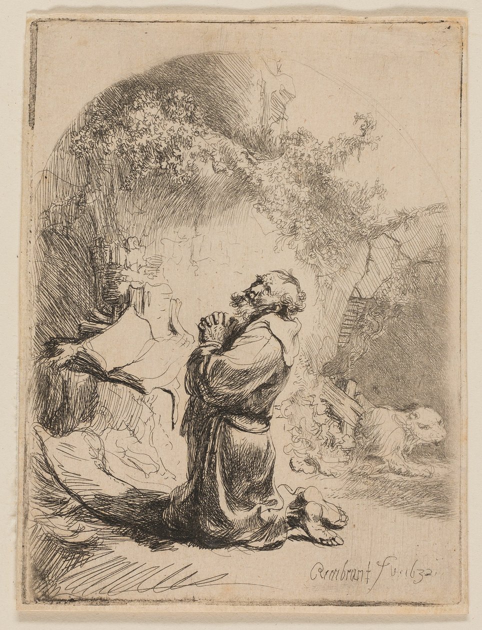 Imádkozó Szent Jeromos: íves alkotó: Rembrandt van Rijn