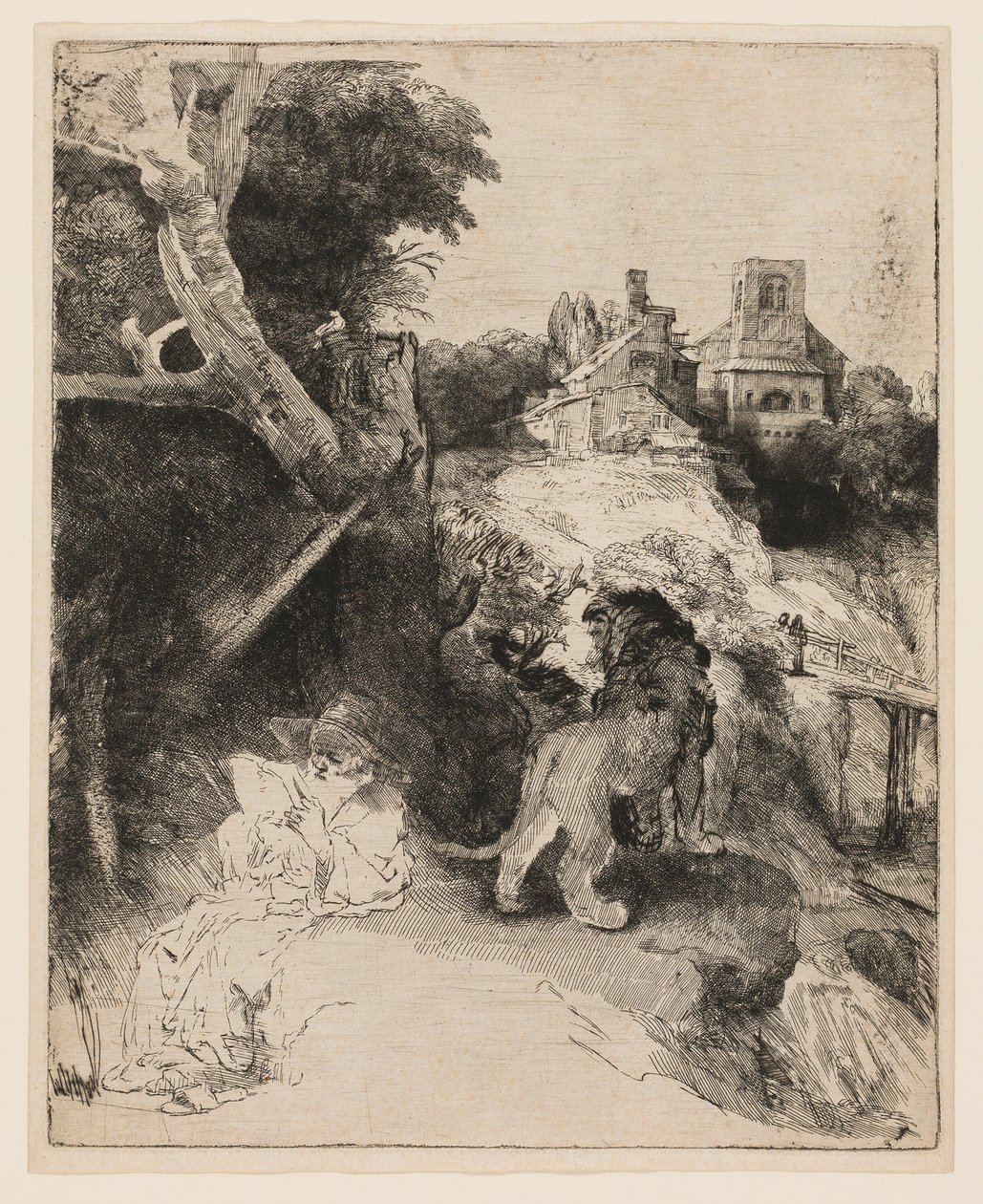 Szent Jeromos olasz tájon olvas alkotó: Rembrandt van Rijn