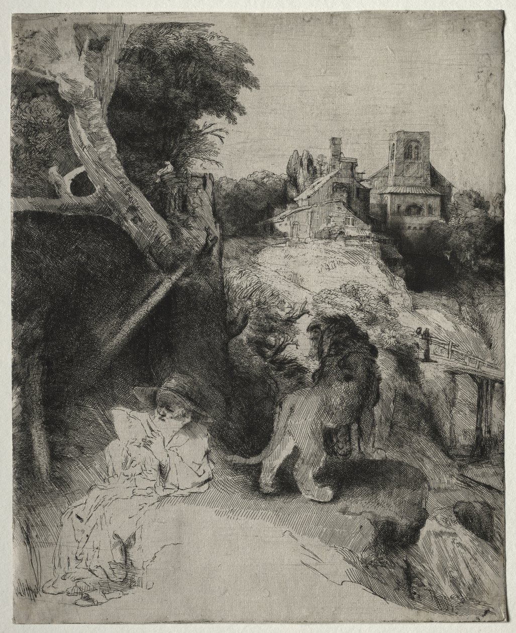 Szent Jeromos olasz tájon olvas alkotó: Rembrandt van Rijn