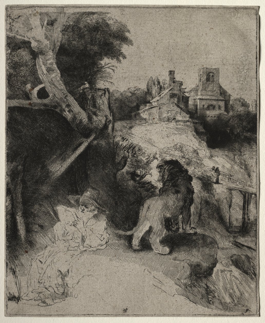 Szent Jeromos olasz tájon olvas alkotó: Rembrandt van Rijn
