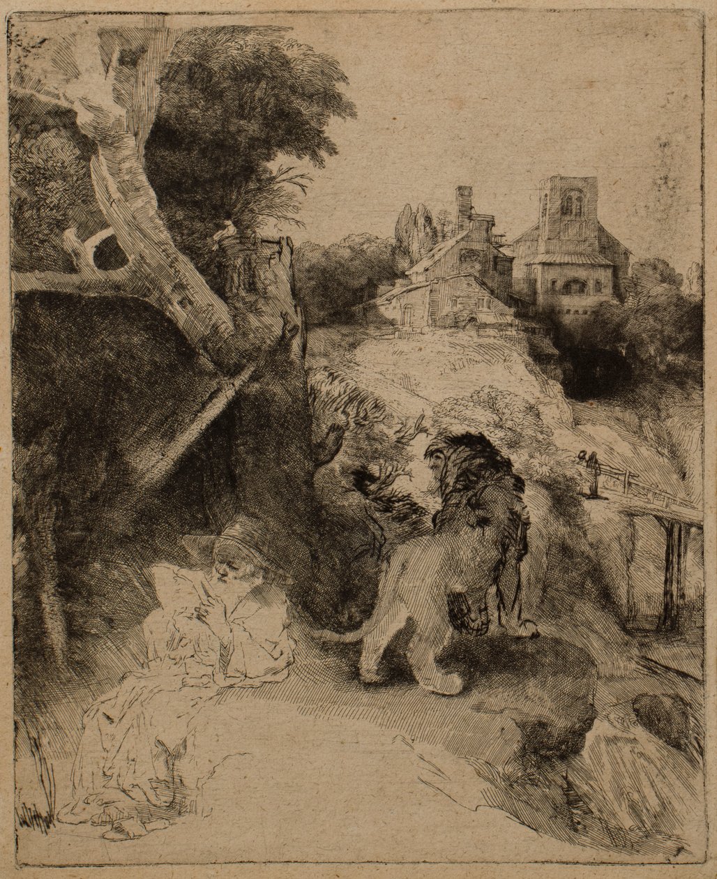 Szent Jeromos olasz tájon olvas alkotó: Rembrandt van Rijn