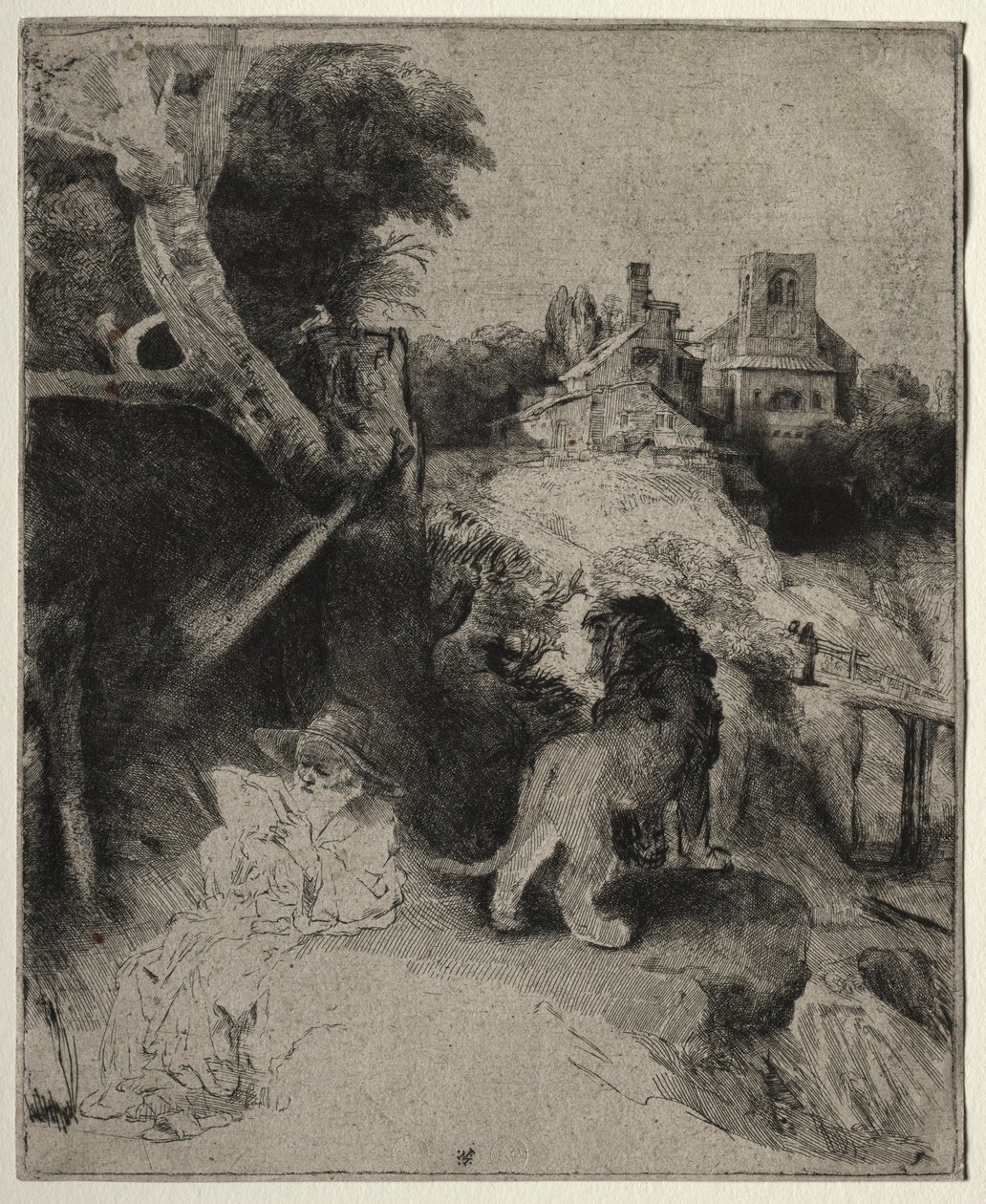 Szent Jeromos Olvasó olasz tájon, c. 1653. alkotó: Rembrandt van Rijn