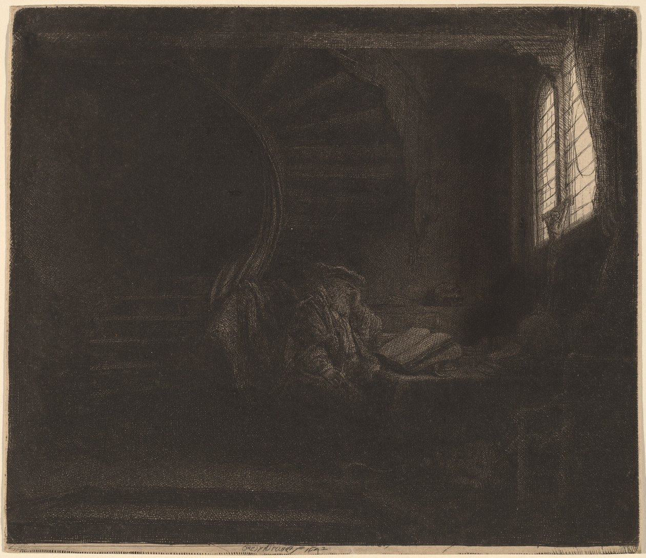 Szent Jeromos egy sötét kamrában alkotó: Rembrandt van Rijn