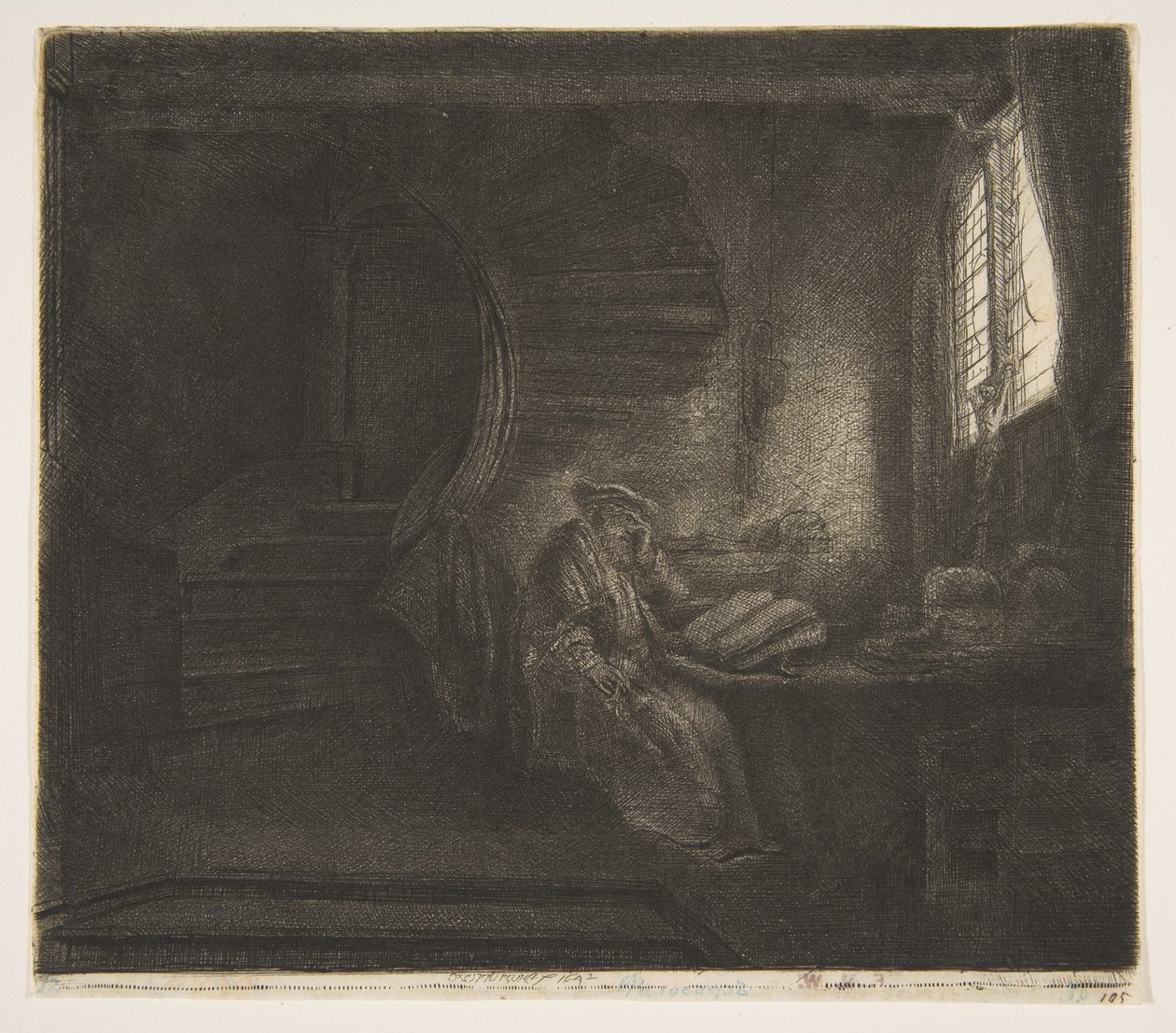 Szent Jeromos egy sötét kamrában, 1642. alkotó: Rembrandt van Rijn