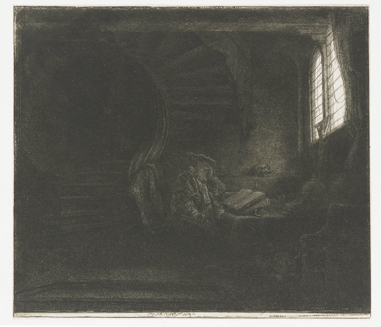 Szent Jeromos egy sötét kamrában alkotó: Rembrandt van Rijn