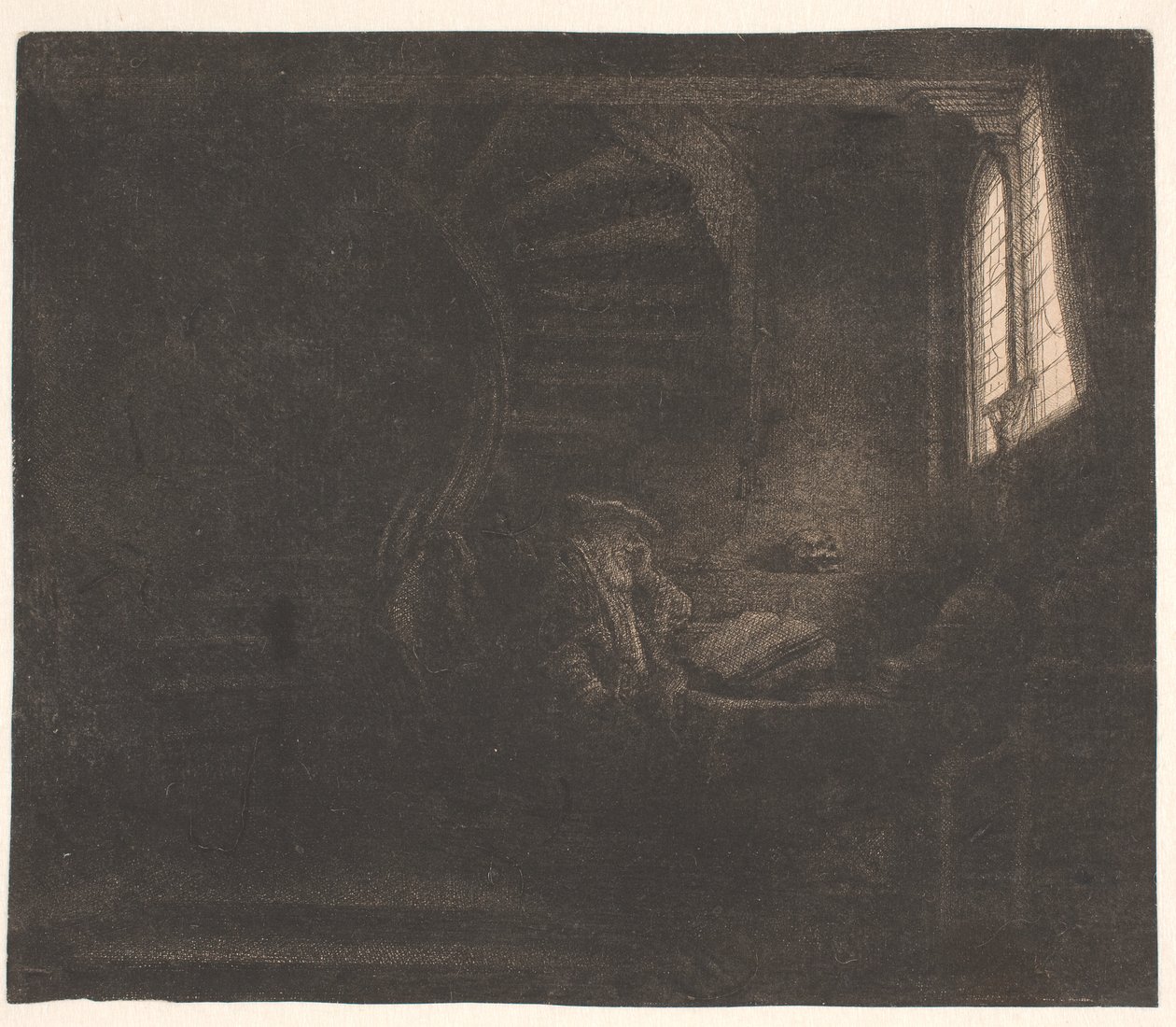 Szent Jeromos egy sötét szobában alkotó: Rembrandt van Rijn
