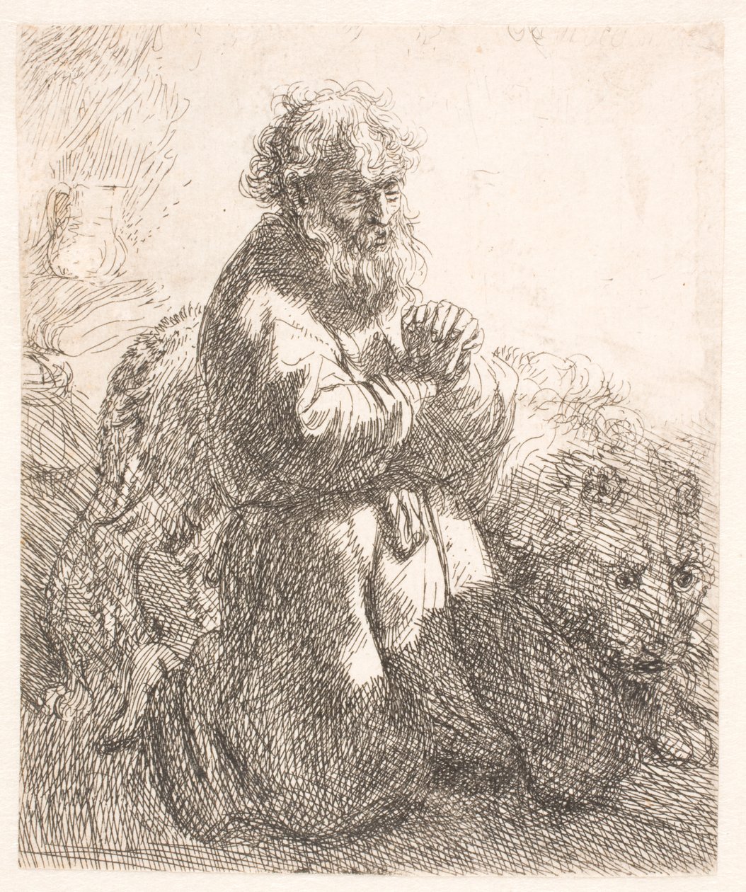 Szent Jeromos imában térdelve lenéz alkotó: Rembrandt van Rijn