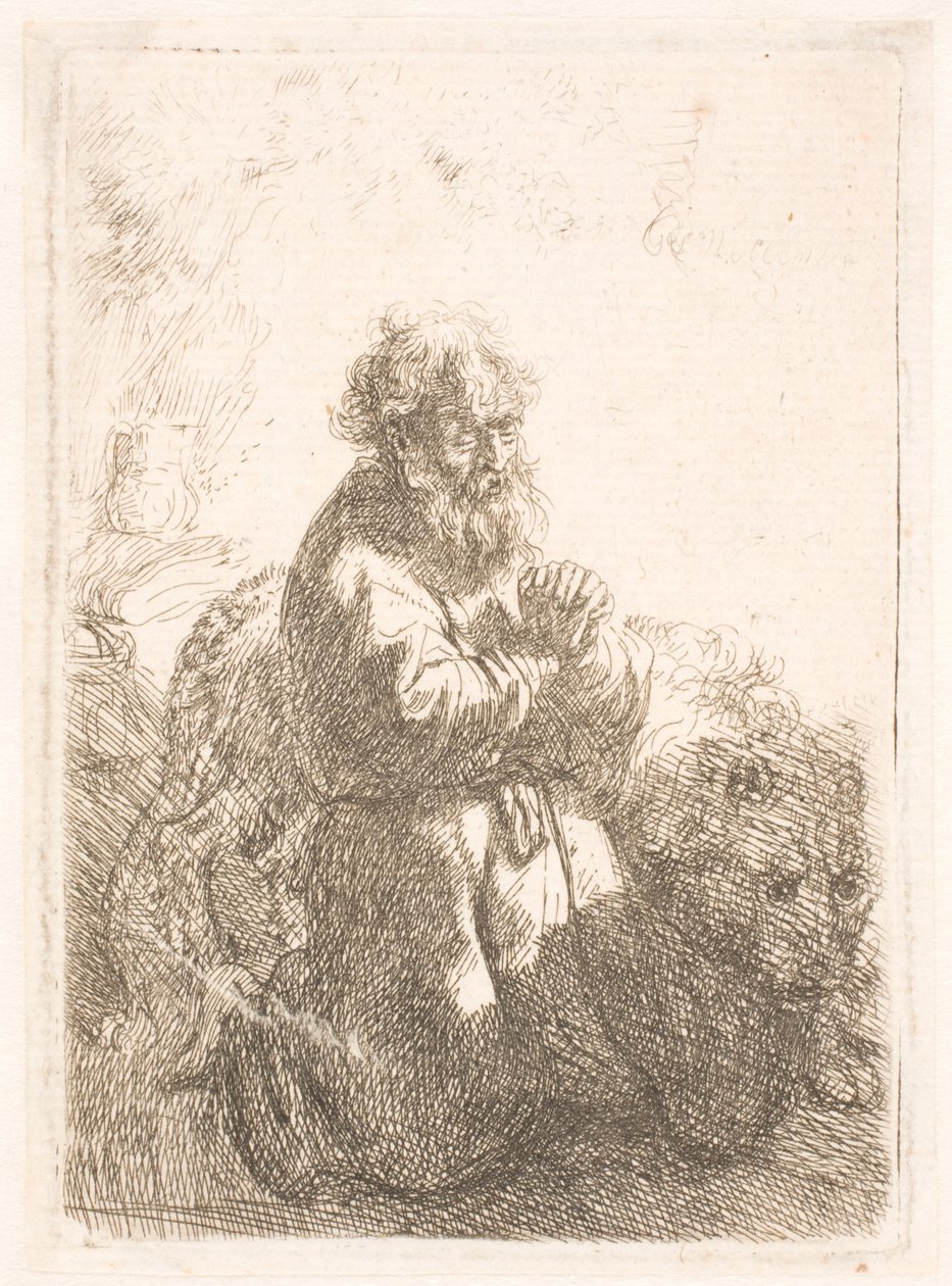 Szent Jeromos imában térdelve lenéz alkotó: Rembrandt van Rijn