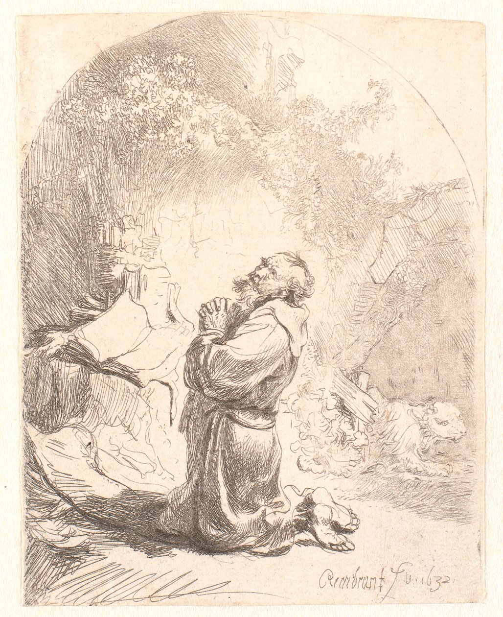 Imádkozó Szent Jeromos: íves lenyomat alkotó: Rembrandt van Rijn