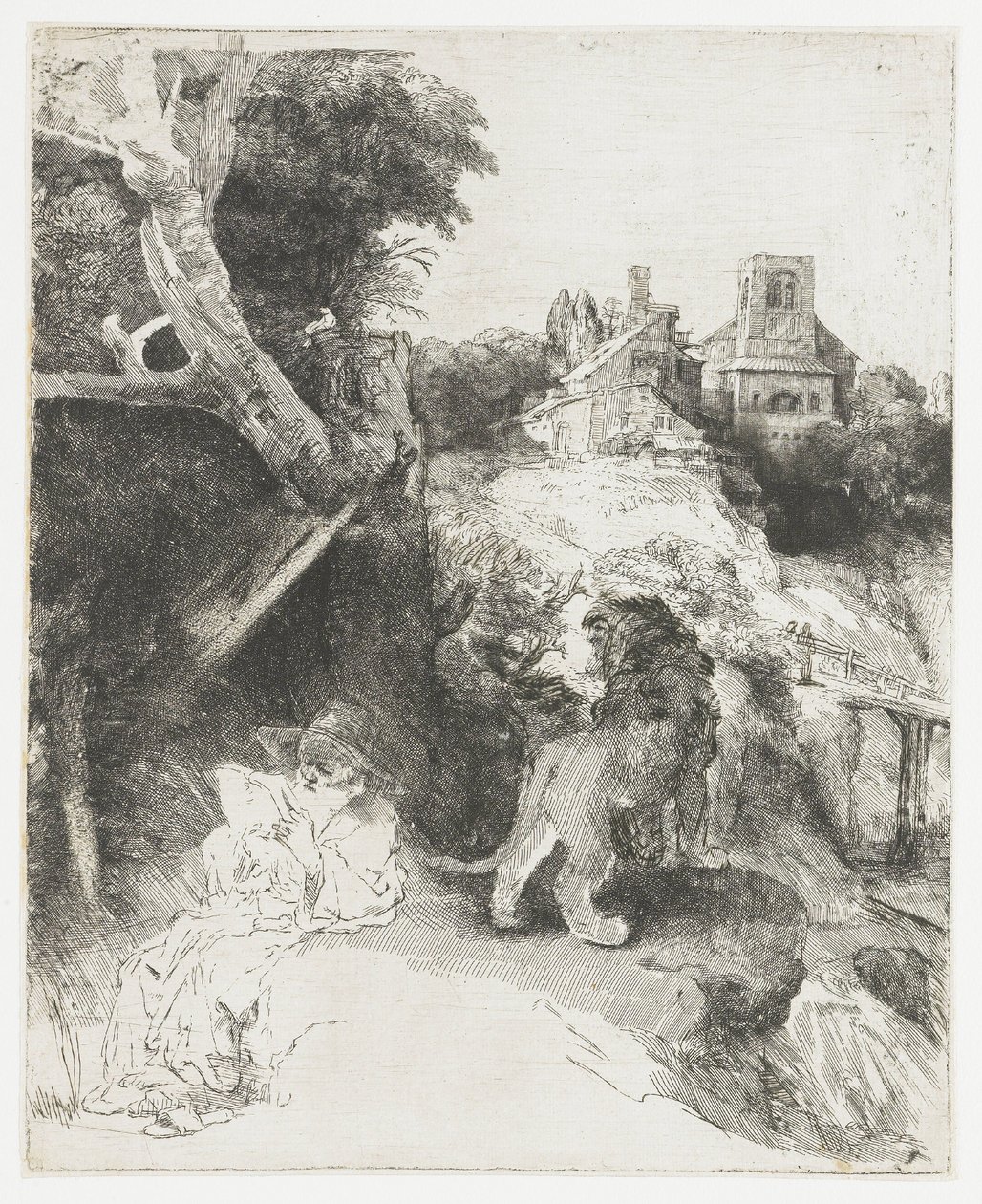 Olvasó Szent Jeromos egy olasz tájképben alkotó: Rembrandt van Rijn