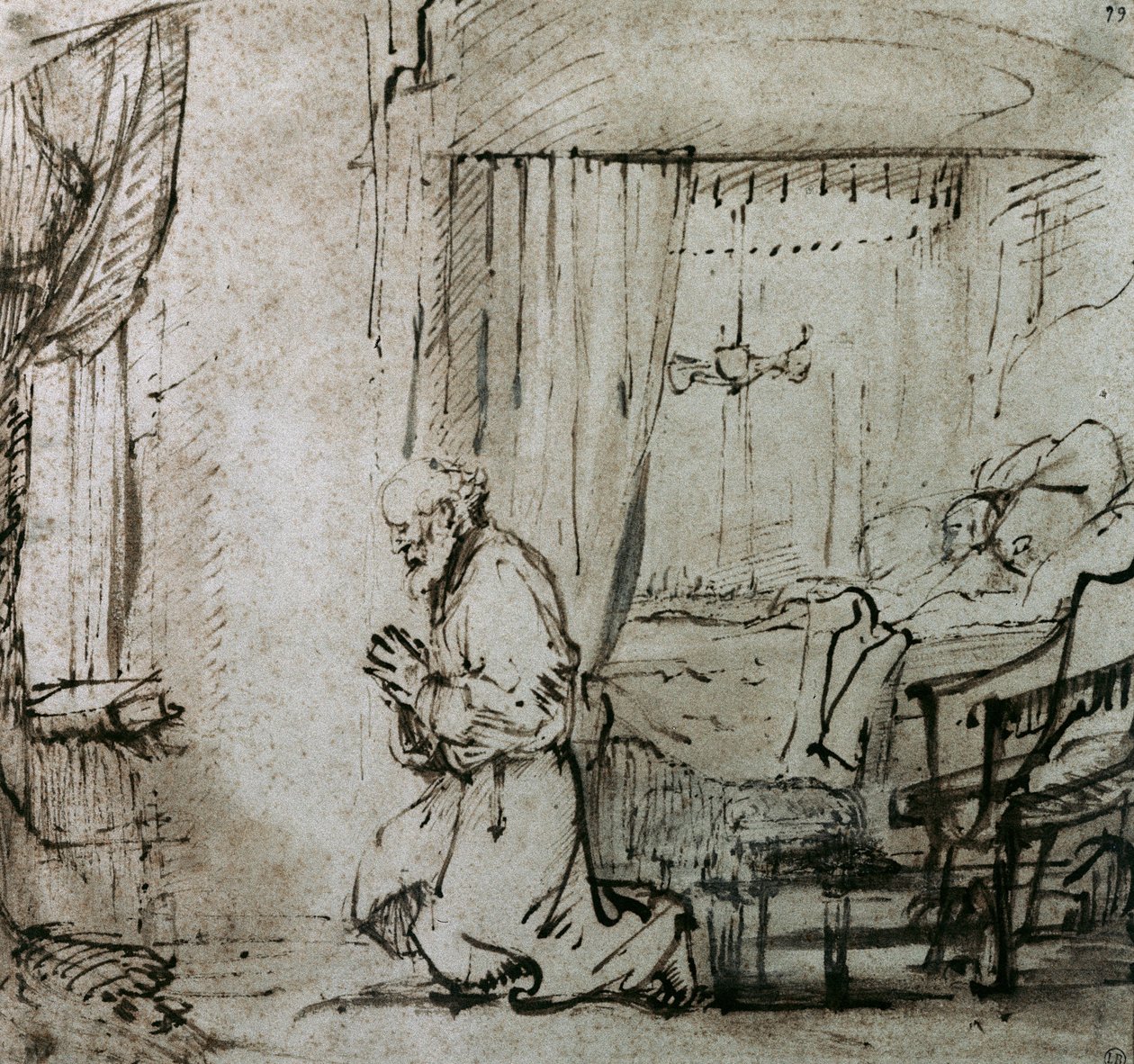 Szent Péter imája Tabitha feltámasztása előtt, 1654-55 körül. alkotó: Rembrandt van Rijn