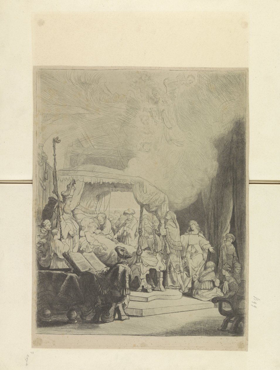 Sterfbed van Maria Nyolcvanöt eredeti nyomat gyűjteménye (sorozat címe) alkotó: Rembrandt van Rijn