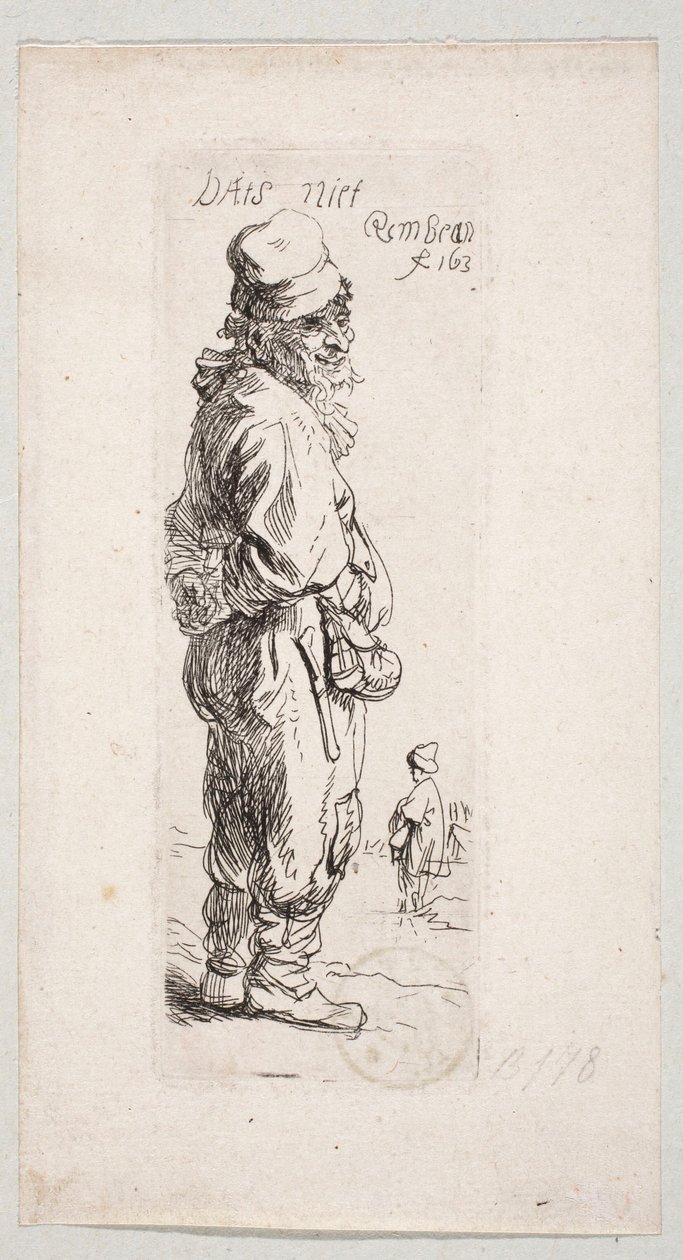 Jobbra forduló, álló paraszt „DatS niet” alkotó: Rembrandt van Rijn