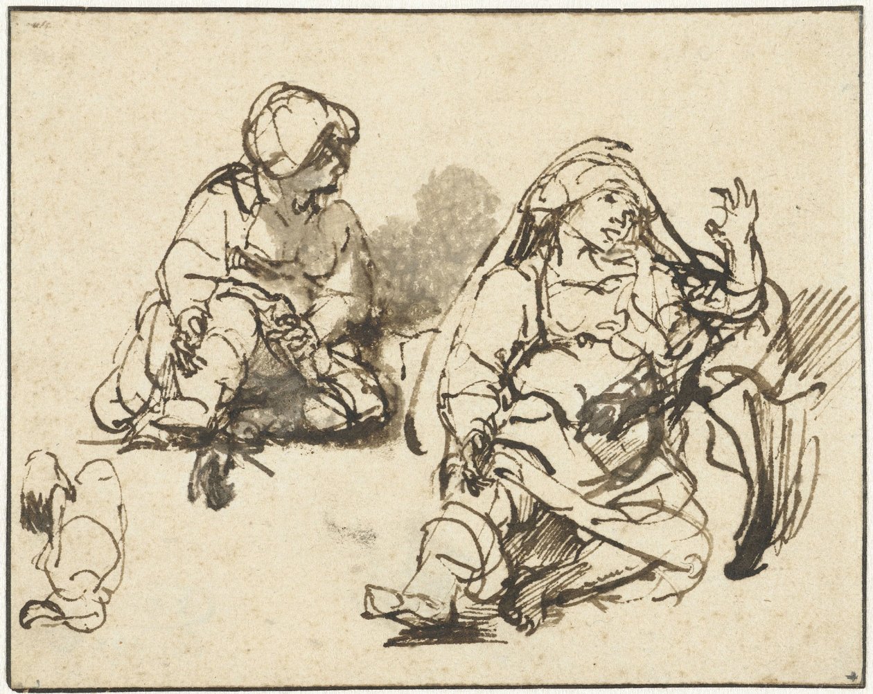 A „Honderdguldenprent” című képen látható beteg nőt ábrázoló tanulmányrajzok alkotó: Rembrandt van Rijn