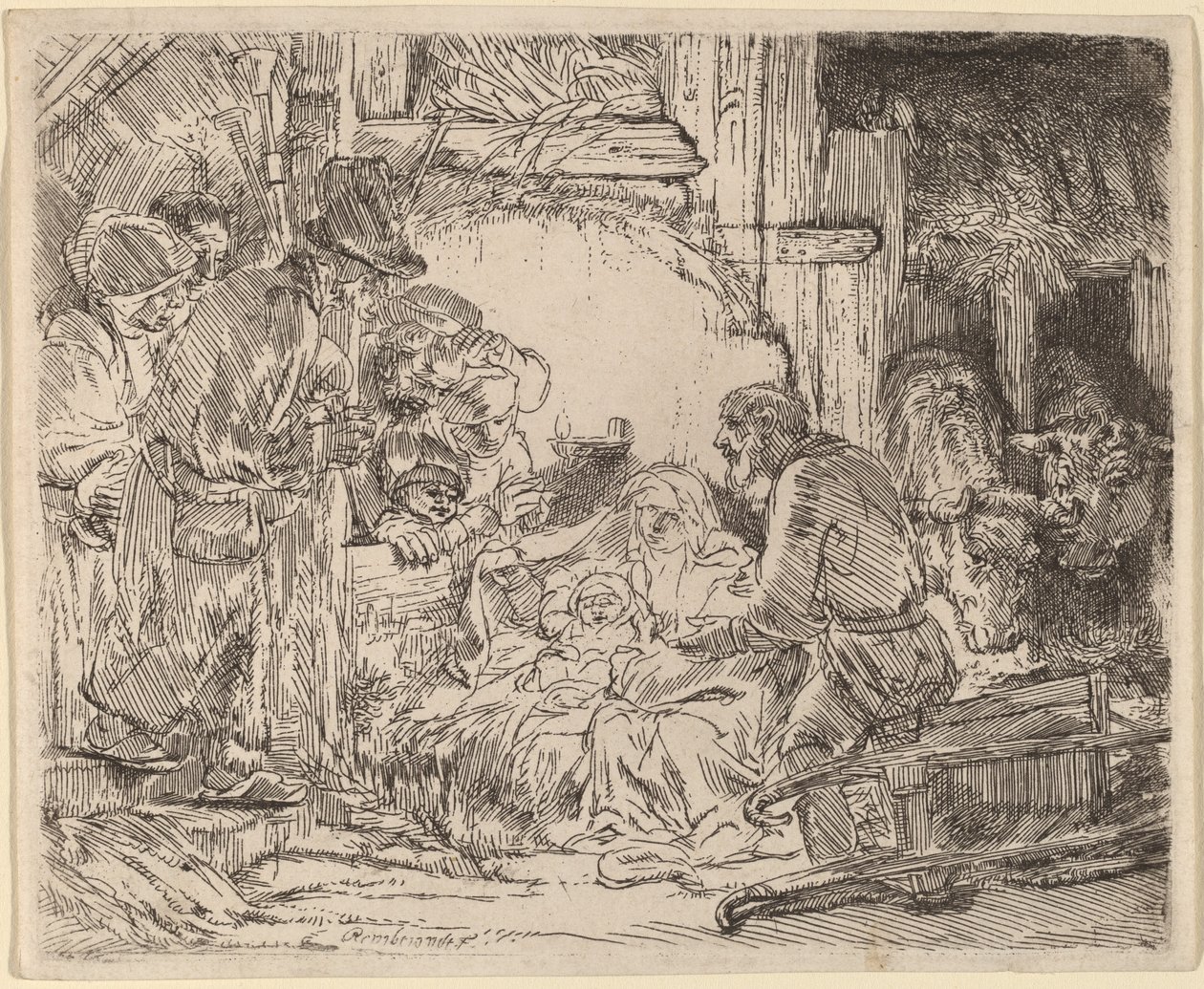 A Pásztorok imádása: a lámpával alkotó: Rembrandt van Rijn