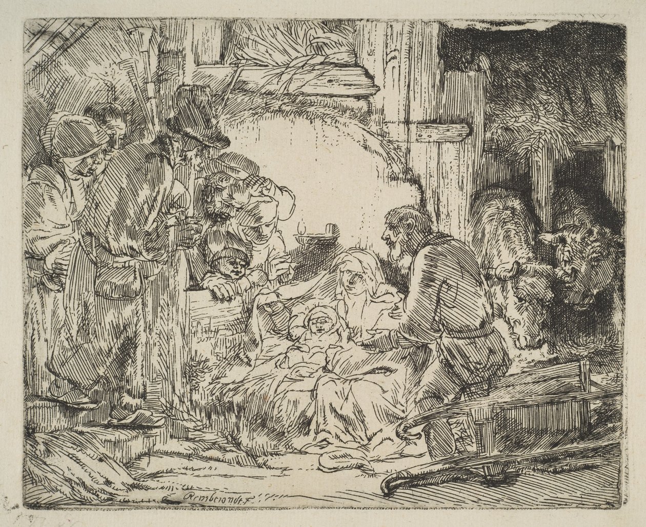 A Pásztorok imádása, a lámpával, kb. 1654. alkotó: Rembrandt van Rijn