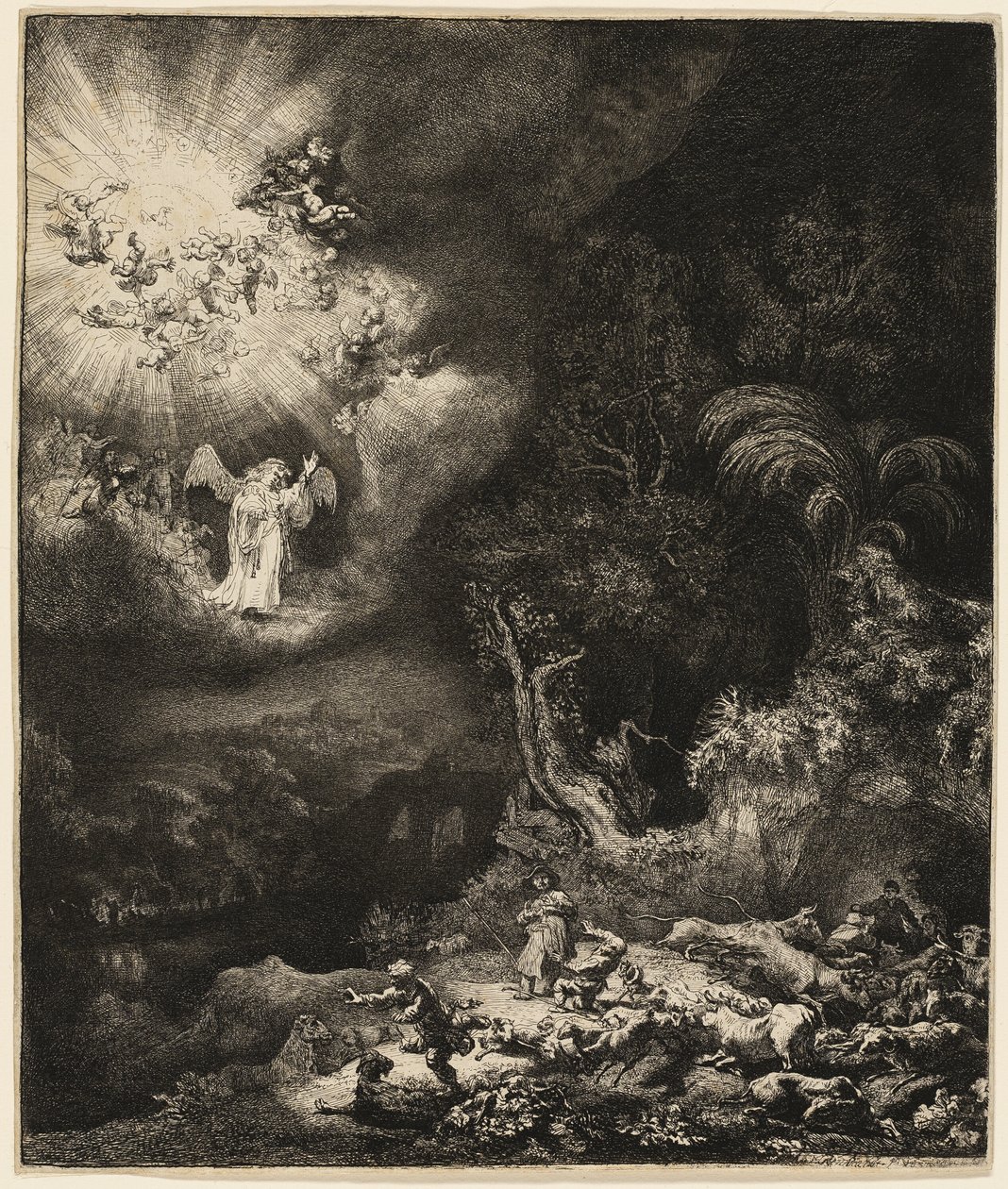 A pásztoroknak megjelenő angyal alkotó: Rembrandt van Rijn