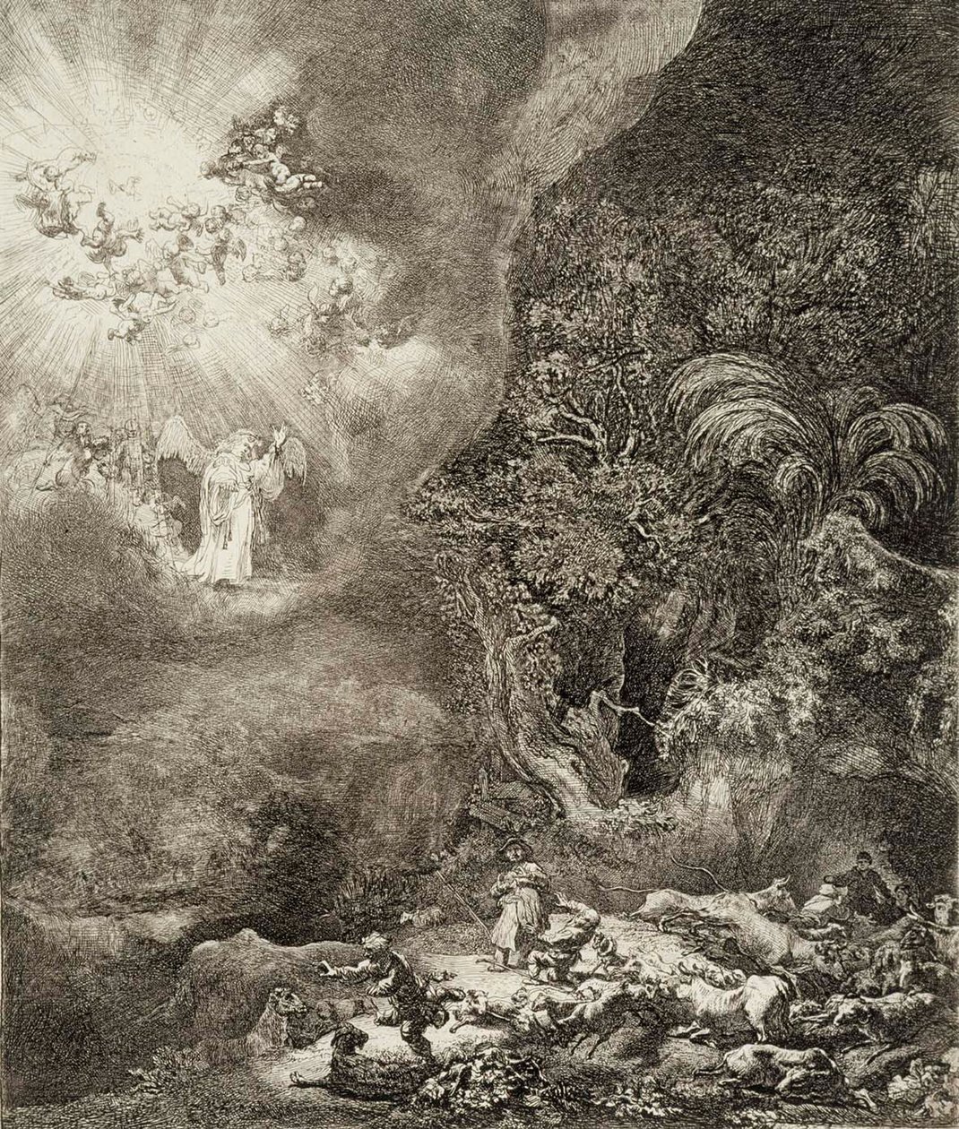 A pásztorok előtt megjelenő angyal alkotó: Rembrandt van Rijn