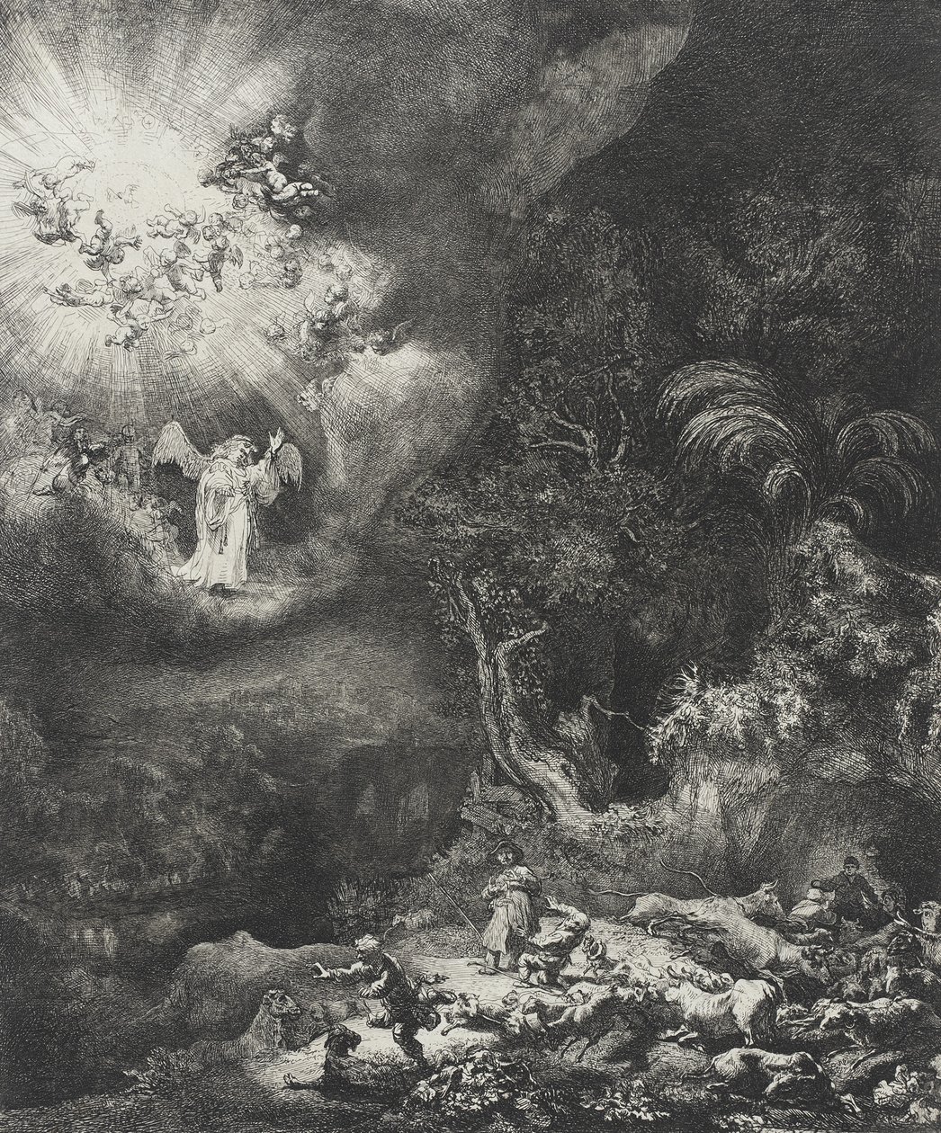 A pásztoroknak megjelenő angyal, 1634 alkotó: Rembrandt van Rijn