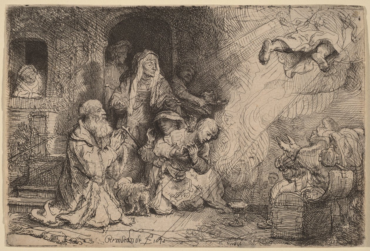 Az angyal távozik Tóbiás családjától alkotó: Rembrandt van Rijn