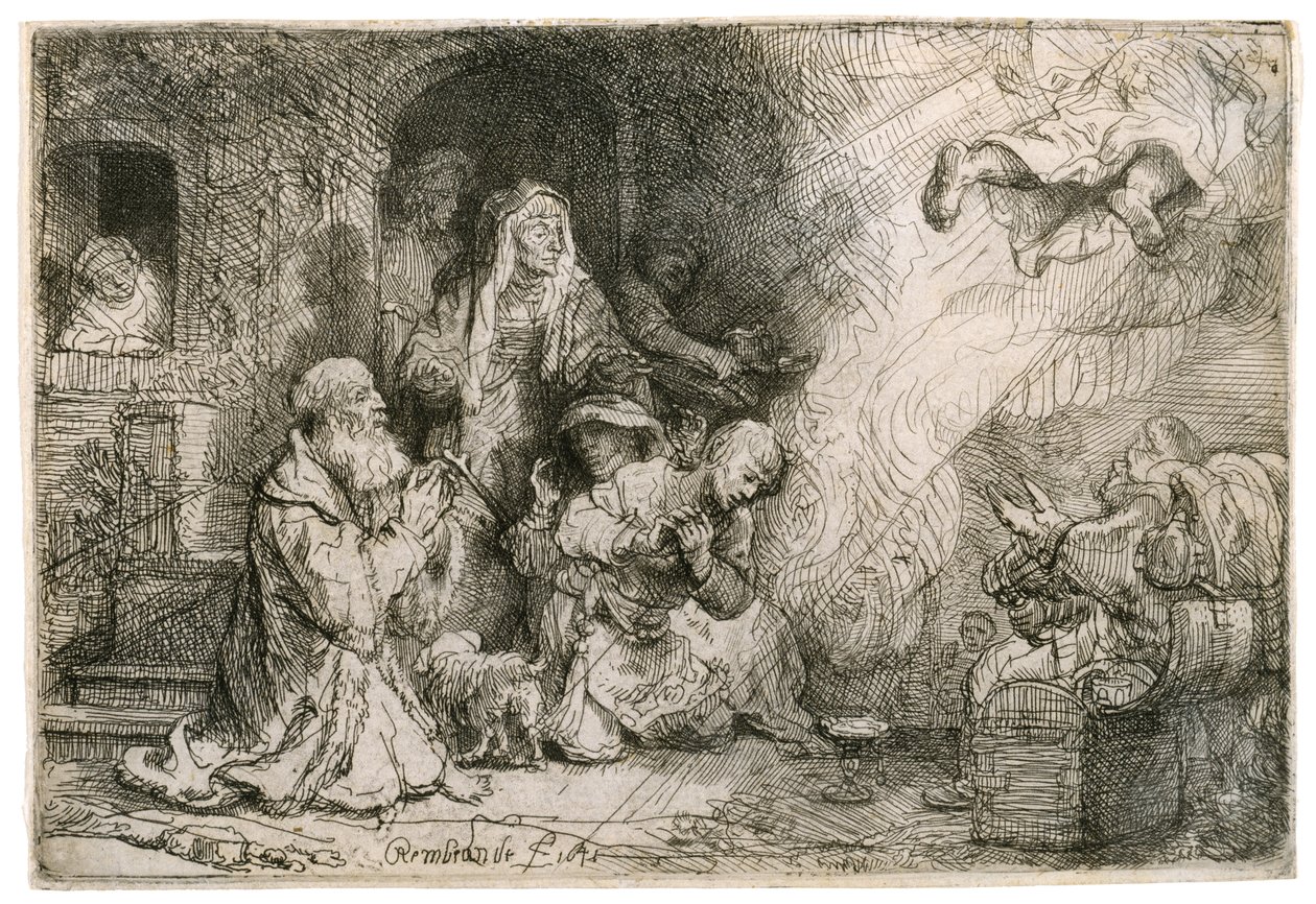 A Tóbiás családból távozó angyal, 1641 alkotó: Rembrandt van Rijn
