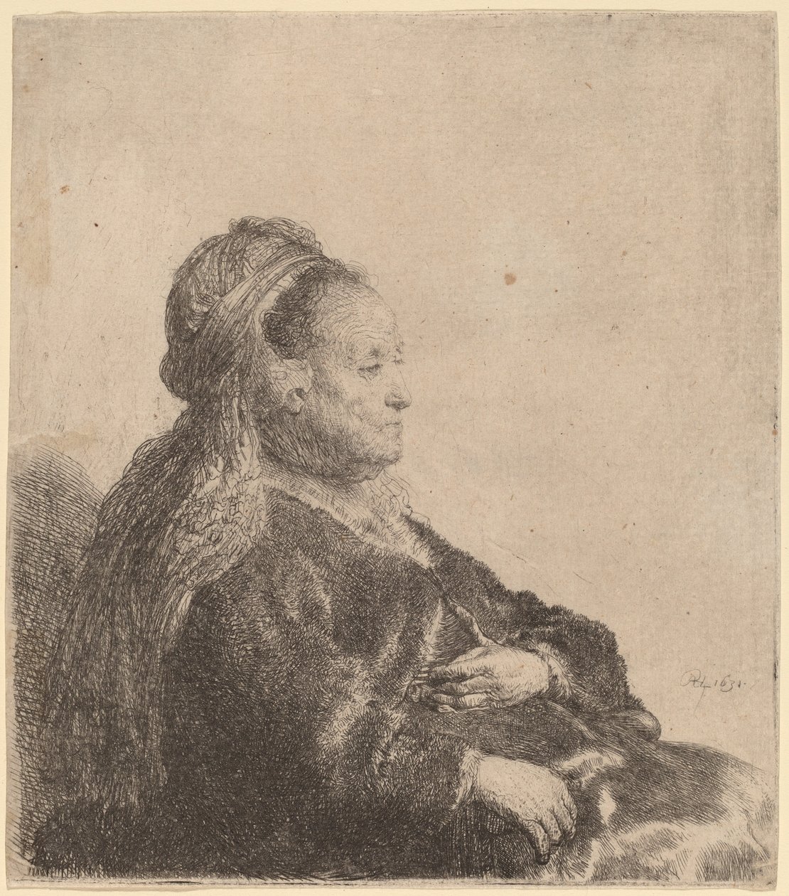A művész anyja ül, keleti fejdíszben alkotó: Rembrandt van Rijn