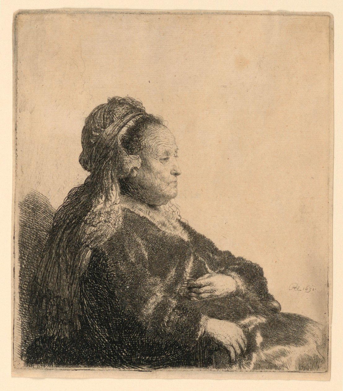 A művész anyja ülve, keleti fejdíszben: félhosszú alkotó: Rembrandt van Rijn