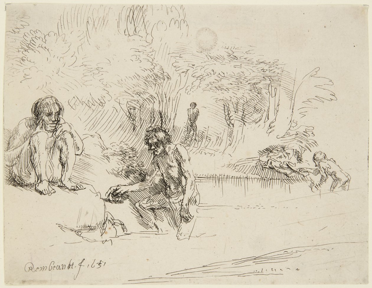 A fürdőzők (Bartsch 195; Hind 250 II) alkotó: Rembrandt van Rijn