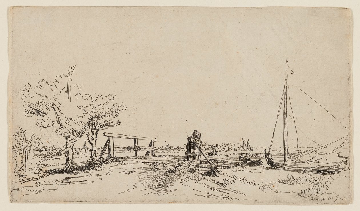 A híd Klein Kostverlorennél az Amstelen alkotó: Rembrandt van Rijn