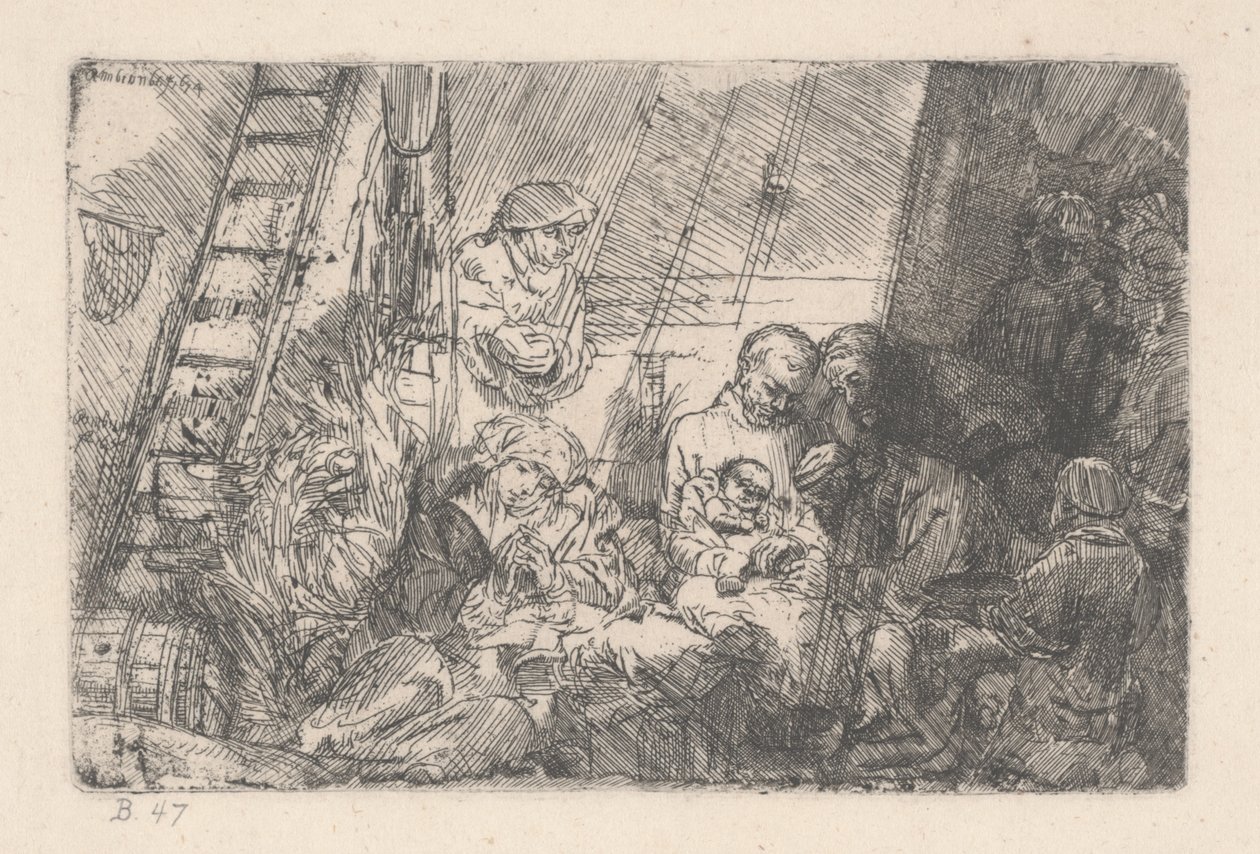 A körülmetélés az istállóban, 1646-54 (tinta papíron) alkotó: Rembrandt van Rijn