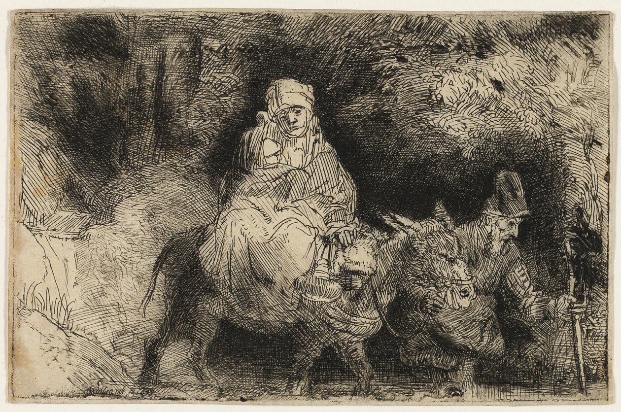 Repülés Egyiptomba: átkelés egy patakon alkotó: Rembrandt van Rijn