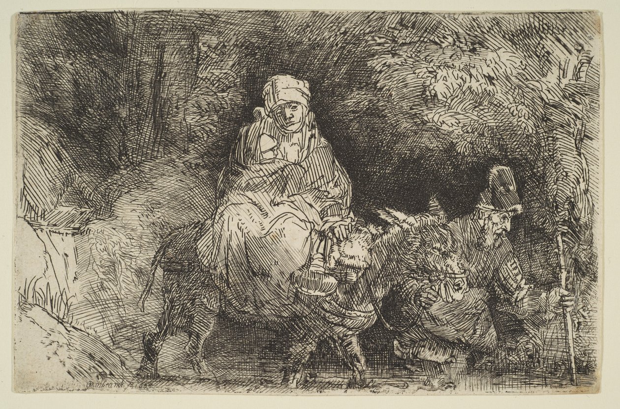 Repülés Egyiptomba: Átkelés egy patakon, 1654. alkotó: Rembrandt van Rijn