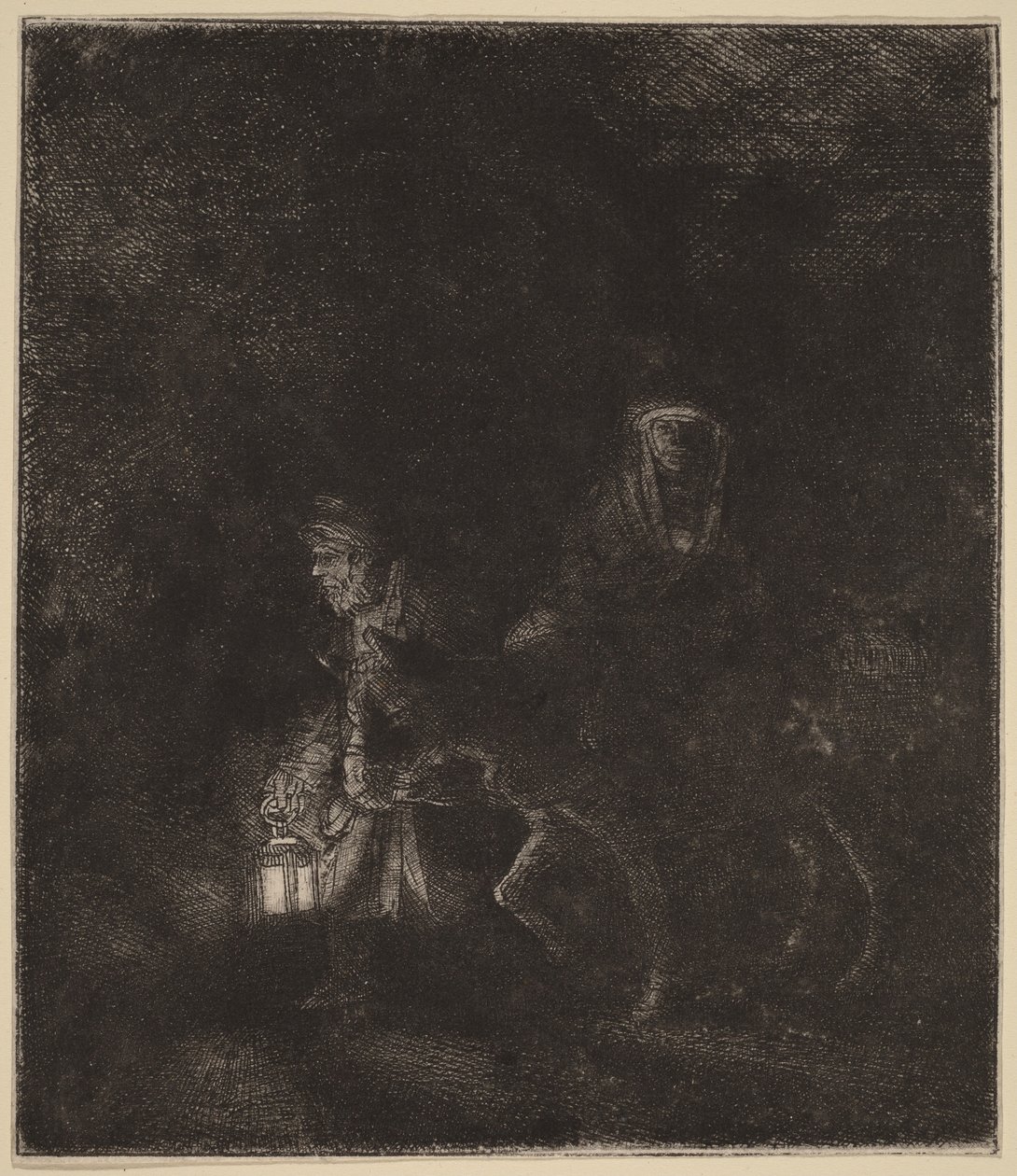 A menekülés Egyiptomba: egy éjszakai darab alkotó: Rembrandt van Rijn