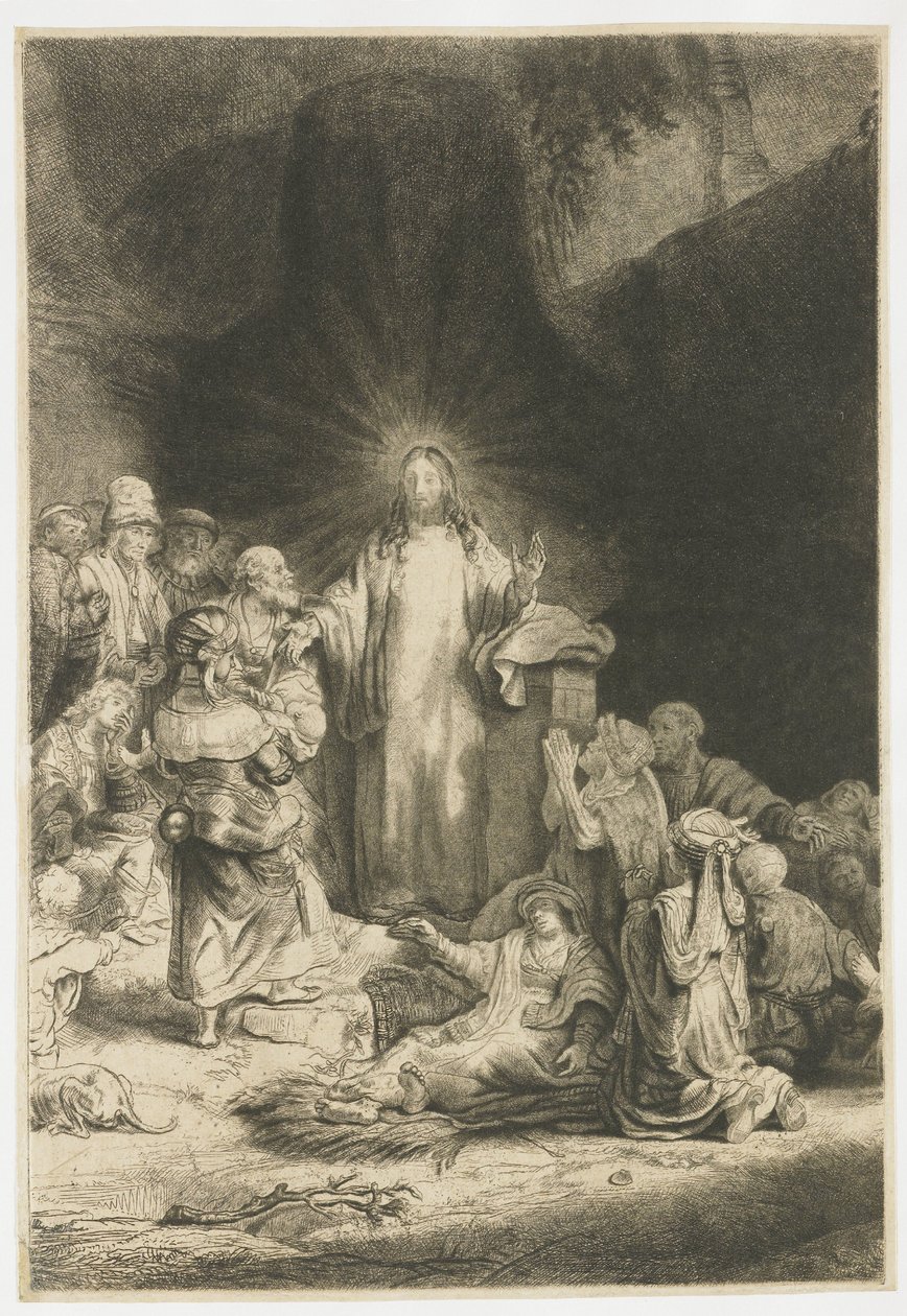 A száz guldenes metszet: a középső rész, amelyen Krisztus prédikál alkotó: Rembrandt van Rijn